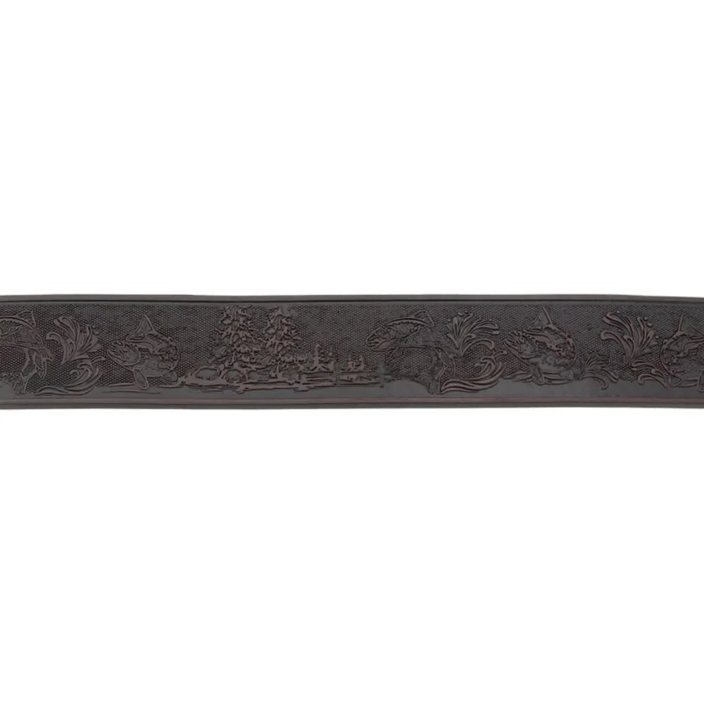 Woodland Creek Men's Embossed Brown Leather Fisherman's Belt, 44